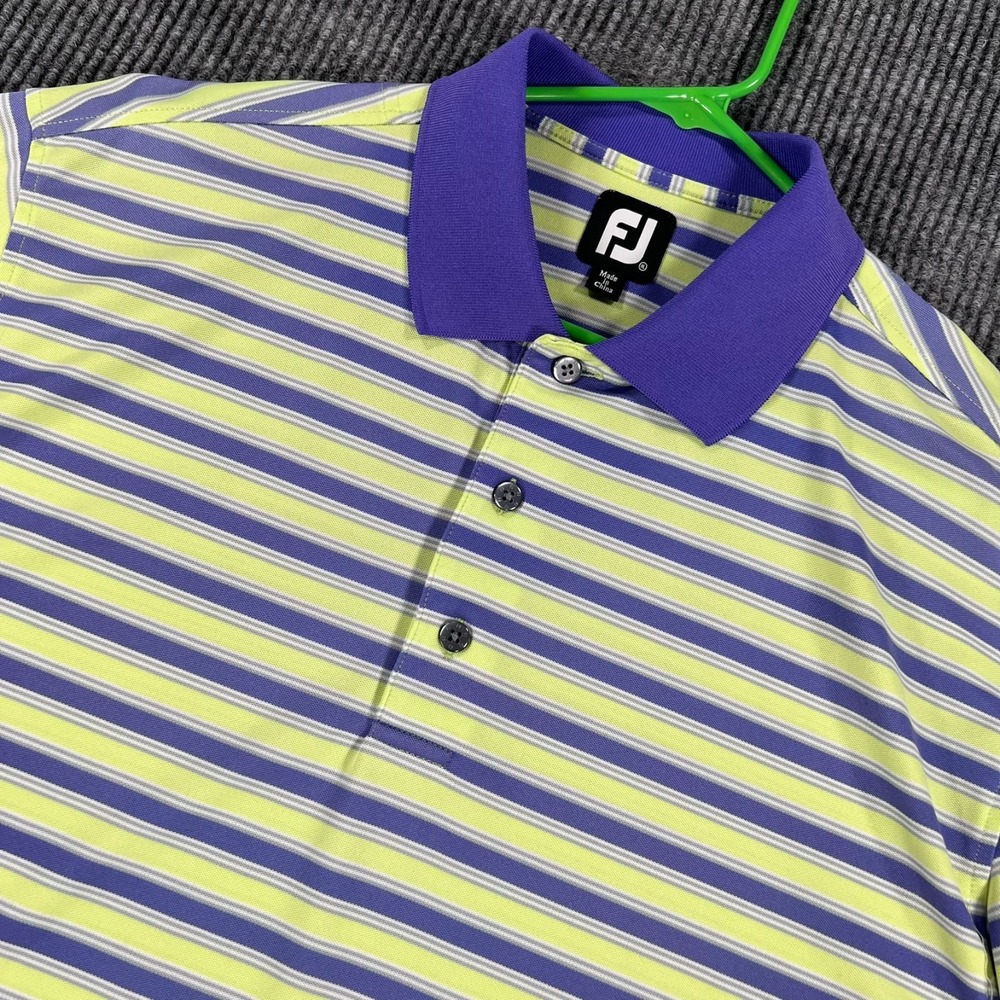 FootJoy Polo Shirt Mens XL Extra Large Purple Green Striped Short Sleeve Golf